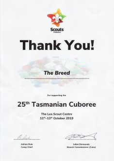 Certificate Of Appreciation - 25th Tasmanian cuboree